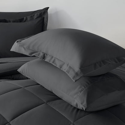 Queen Comforter Set Dark Grey - Bed in a Bag Queen Size 7 Pieces, Luxury Soft Bed Set for All Seasons, Bedding Set with down Alternative Comforter, Sheets, Pillowcases & Shams