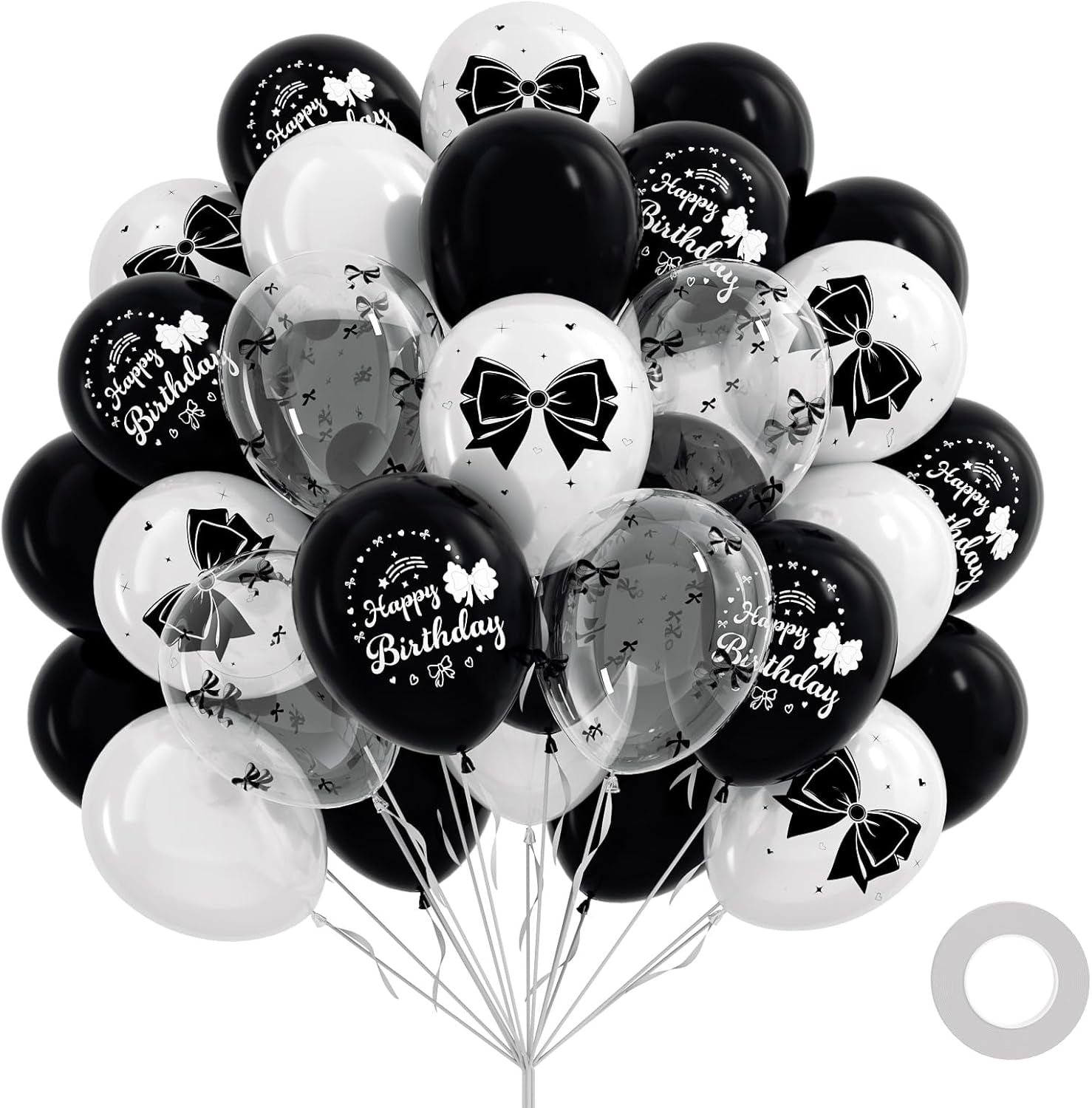 60Pcs Black Bow Balloons 12Inch with White Black Clear Bow Balloons for Coquette Black and White Birthday Party Decorations