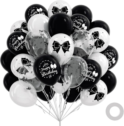 60Pcs Black Bow Balloons 12Inch with White Black Clear Bow Balloons for Coquette Black and White Birthday Party Decorations