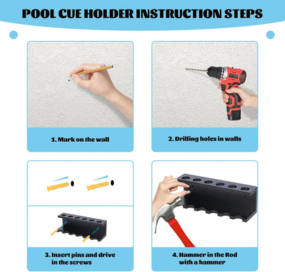 Pool Cue Holder Wall Mounted Pool Stick Holder Pool Table Accessories Pool Cue Rack for 6 Cues Stick Storage Billiards Set Wood