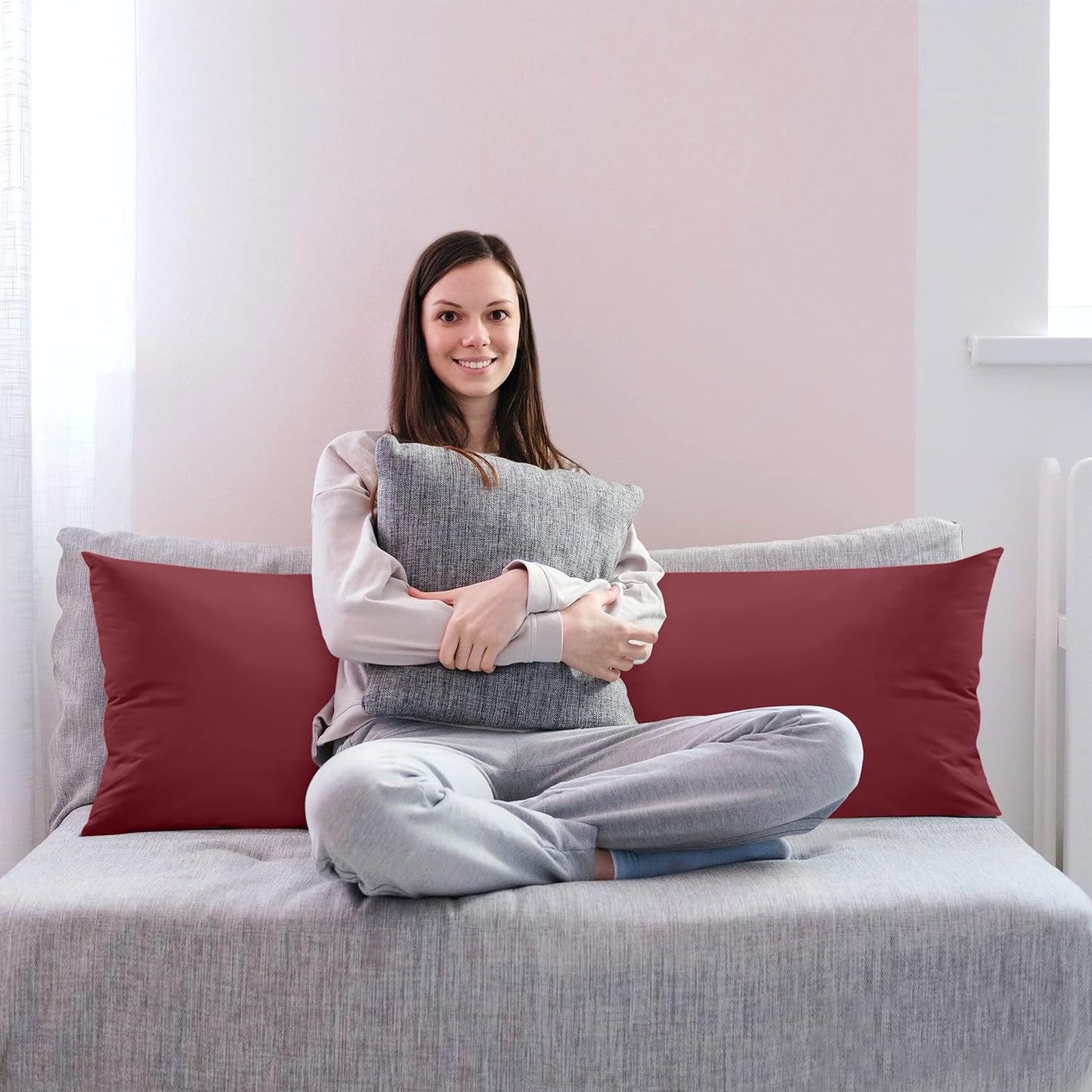 Full Body Pillow for Adults (Burgundy, 20 X 54 Inch), Long Pillow Insert for Sleeping, Ideal for Side Sleepers