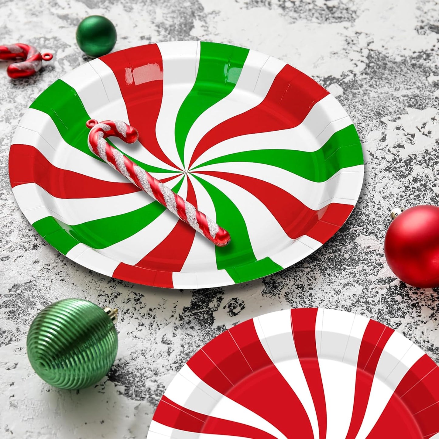 50 PCS Christmas Paper Plates, 9" Christmas Plates Disposable Party Set, 6 Designs Red White Green Candy Design Xmas Dinnerware, Xmas Tableware for Winter Ugly Sweater Party