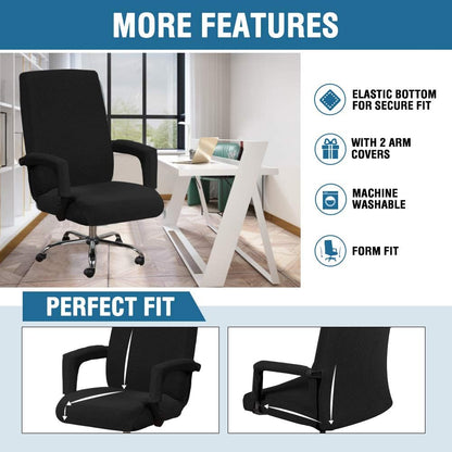Home Office Chair Covers Stretchable Computer Desk Chair Covers Mid - High Back Universal Executive Boss Gaming Seat Cover Removable Machine Washable，Non Slip Thick Jacquard, Black- Large