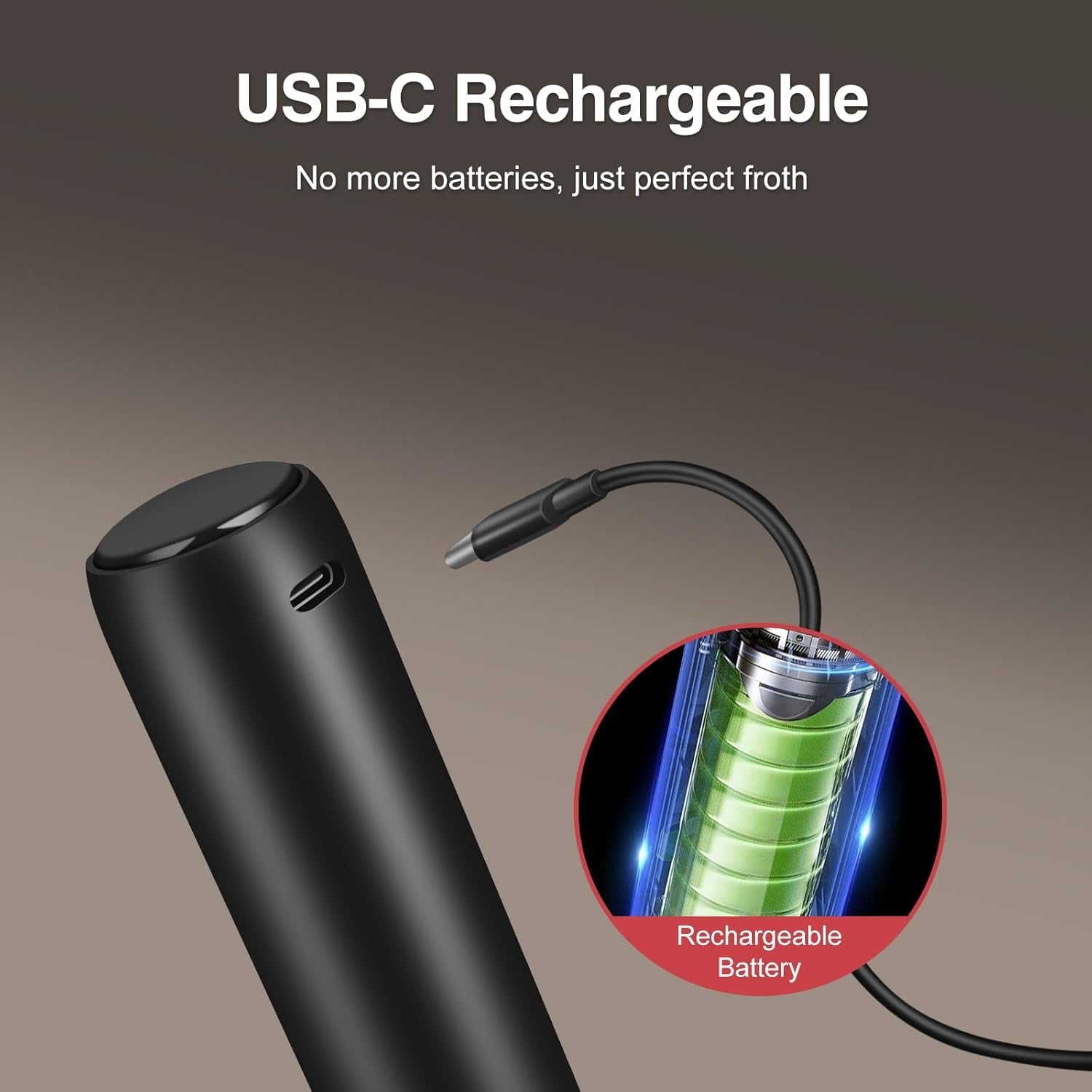 Milk Frother Handheld Rechargeable, Frother Wand with Storage Cover, Drink Mixer and Foamer for Coffee, Electric Whisk for Latte, Cappuccino, Matcha, Hot Chocolate, Protein Powder