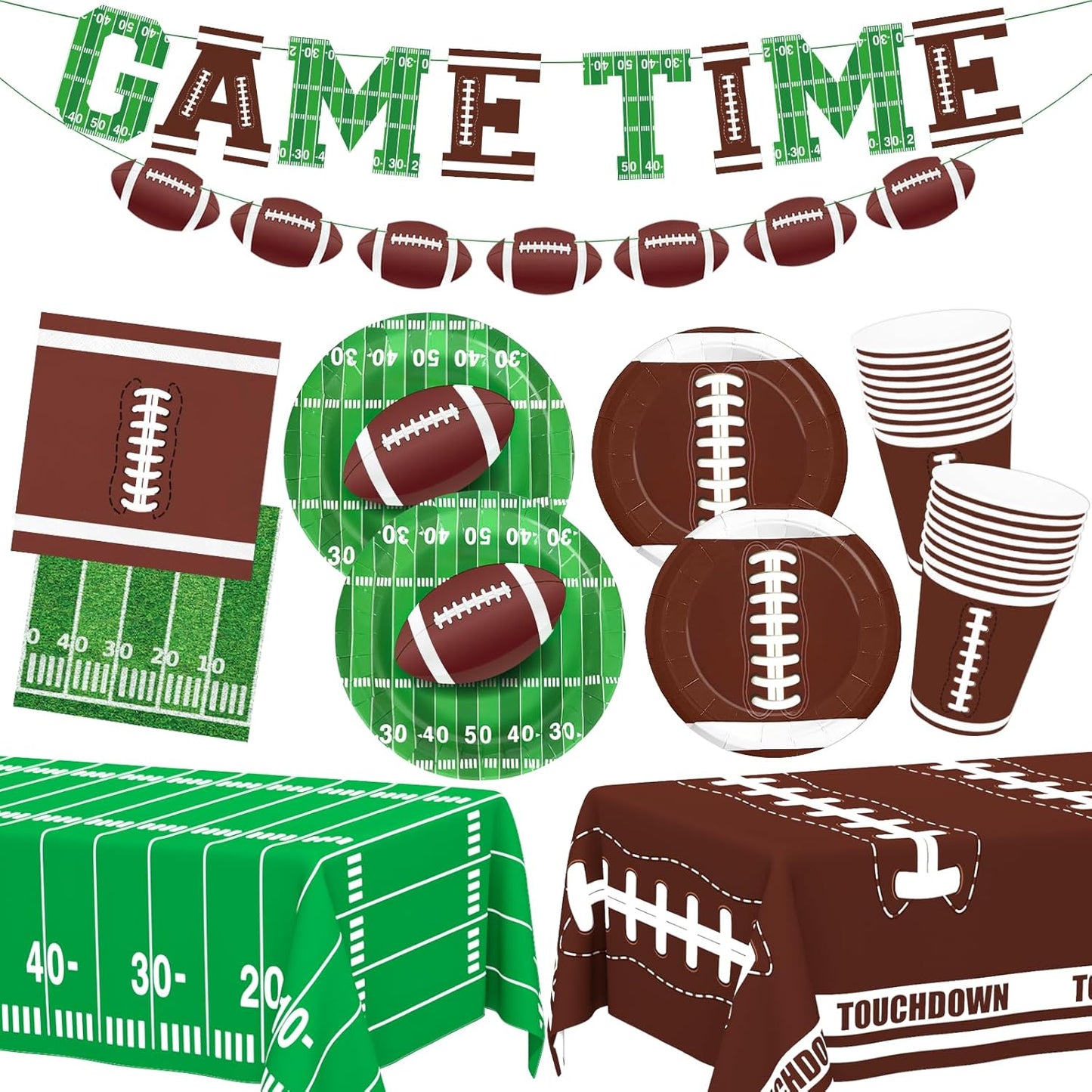 Football Party Supplies Football Themed Party Decorations Including Plates, Napkins, Cups, Banner and Tablecloth for Football Birthday Party Decorations, 24 Guests