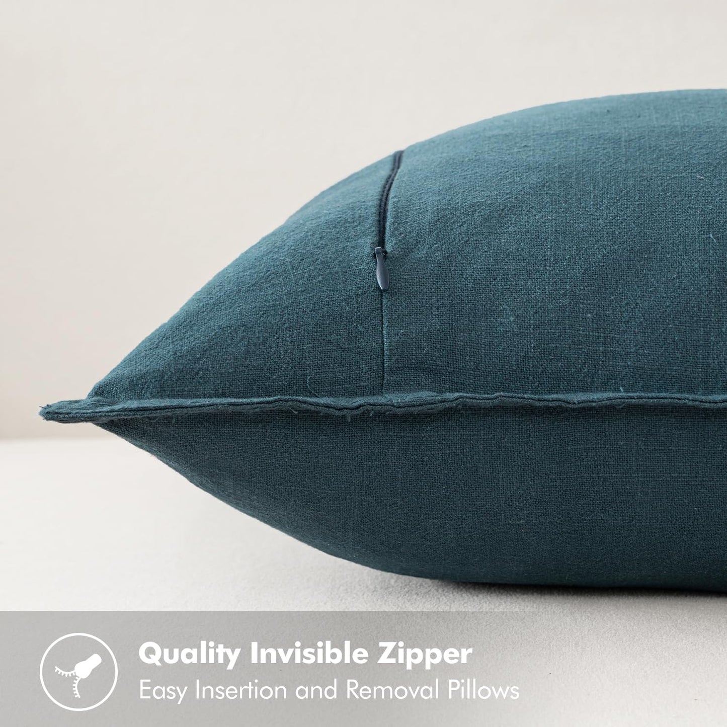 Decorative Linen Pillow Covers 18X18 Inch Blue ​Boho Farmhouse​ ​Neutral Couch Throw Pillows for Bed Pack of 2 Accent Coastal Modern Pillowcase Summer Sofa Livingroom Home Decor