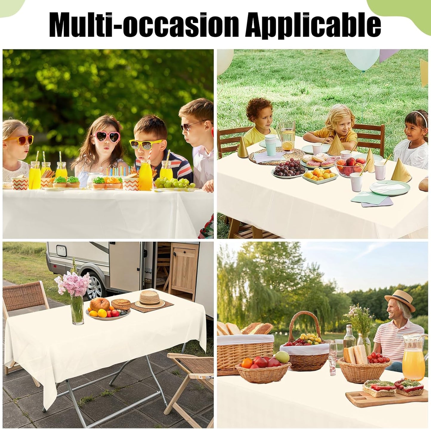 Beige Waterproof Disposable Tablecloths - 6 Pack, 54 x 108 Inch Rectangular Covers for Events, Durable and Leakproof Plastic Table Covers