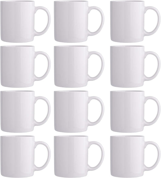 12 oz Off-White Ceramic Coffee Mugs Set of 12 with Large Handle, Lightweight and Dishwasher & Microwave Safe, Ideal for Latte, Cappuccino, Cocoa, and Milk