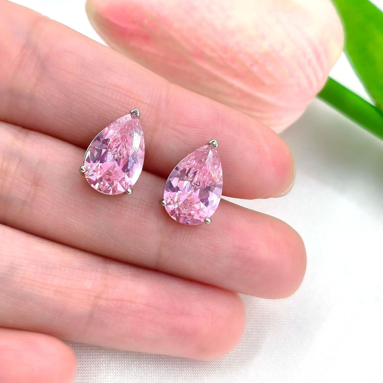 Gem Stone 925 Sterling Silver Gemstone Birthstone Pear Shape Stud Earrings Christmas Birthday Jewelry Gift for Mom Wife Daughter Grandma