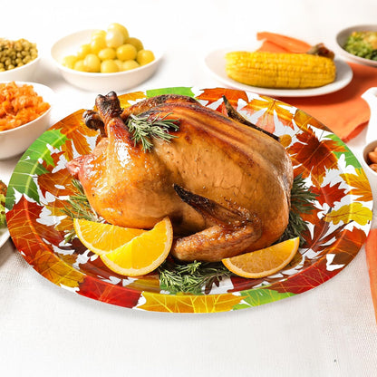 50 Pcs Thanksgiving Oval Plates, 12.2 × 10.2 Inches Thanksgiving Paper Plates, Disposable Autumn Dinnerware, Heavy Duty Maple Fall Paper Tableware for Harvest Party Supplies Decorations