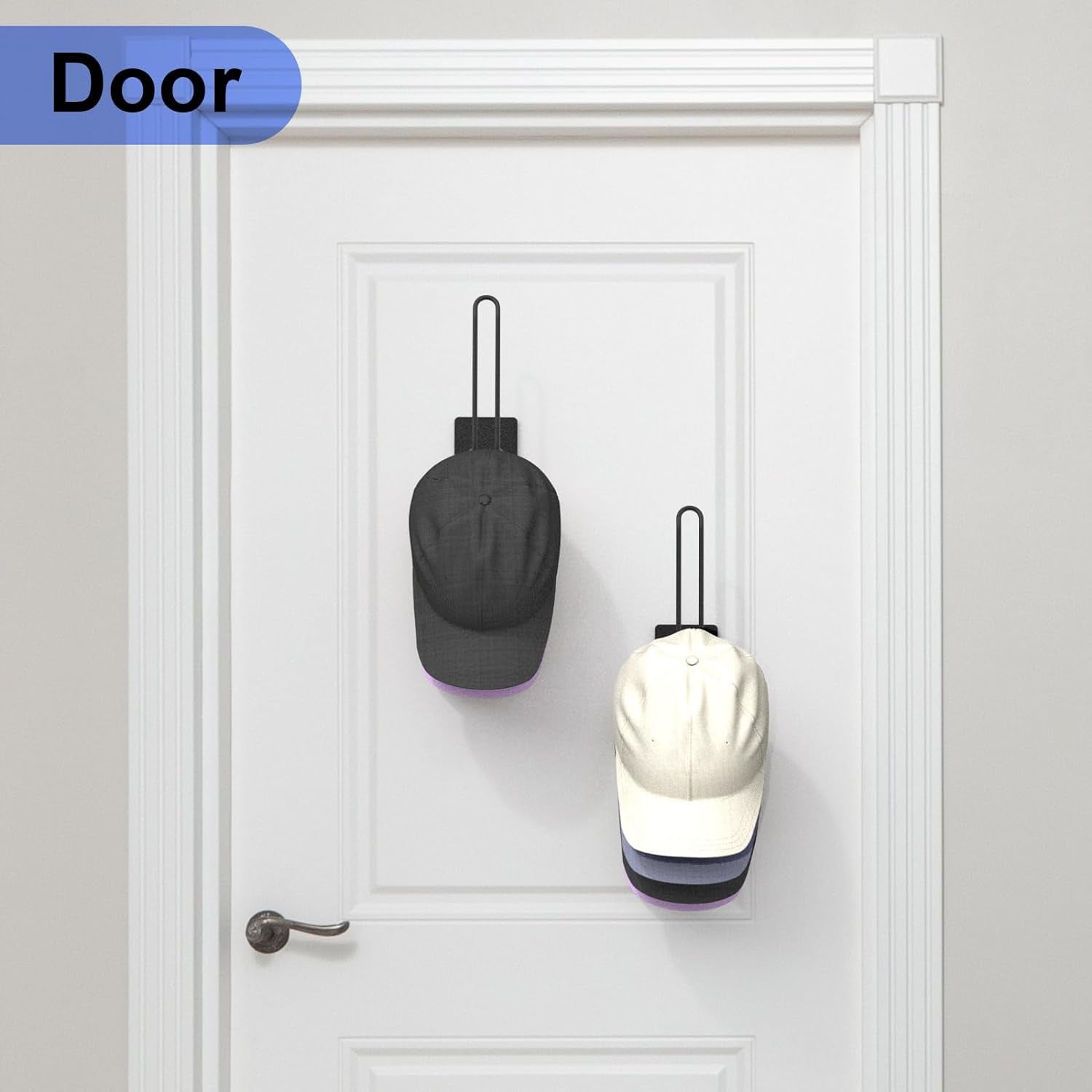 4 Pack Hat Racks - Baseball Cap Hat Holder, Organizer - Strong Adhesive/Wall Drilled for Door, Bedroom, Closet (Black)