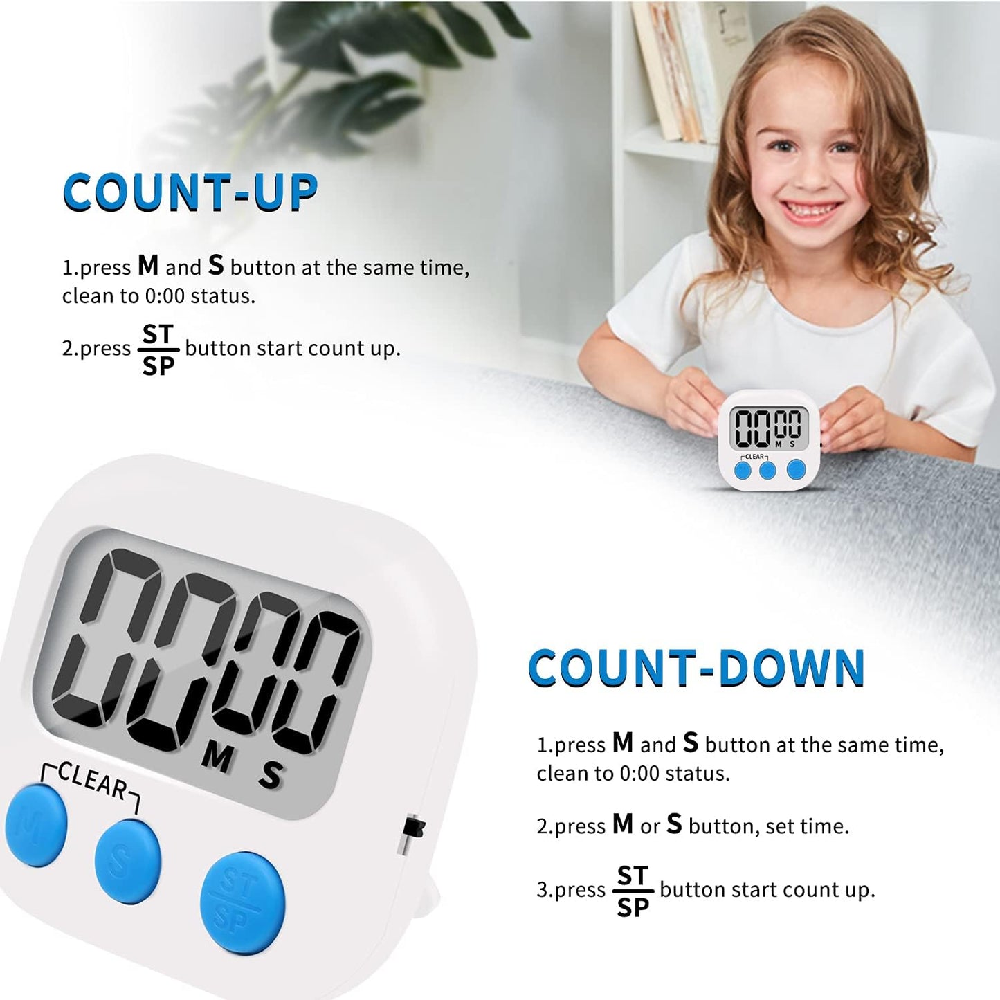 6 Pack Small Digital Kitchen Timer Magnetic Back and On/Off Switch,Minute Second Count up Countdown (Multicolored)
