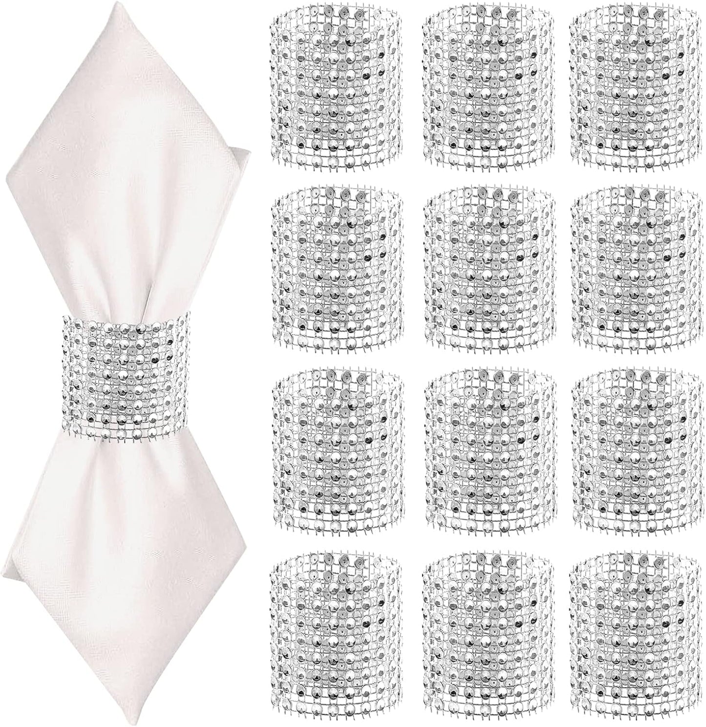 24Pack Napkin Rings, Silver Napkins Rings Plastic, Silver Napkin Holders for Anniversary, Birthday, Parties, Weddings and Dinners