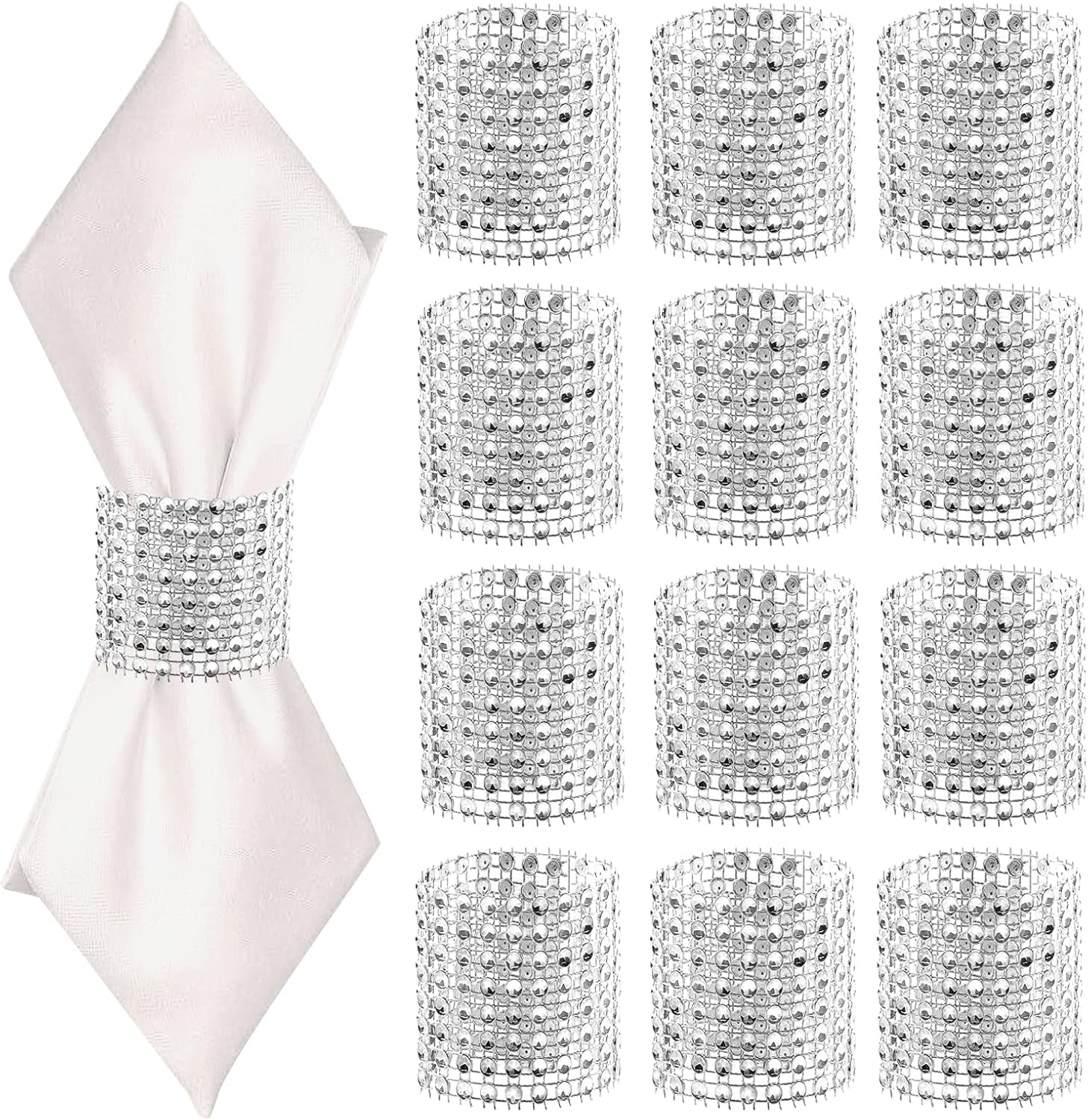 24Pack Napkin Rings, Silver Napkins Rings Plastic, Silver Napkin Holders for Anniversary, Birthday, Parties, Weddings and Dinners