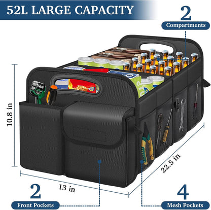 Car Trunk Organizer with Large Capacity Waterproof Car Accessories for Women & Men, Collapsible Trunk Organizer for Suv/Jeep/Sedan (Black, Standard)