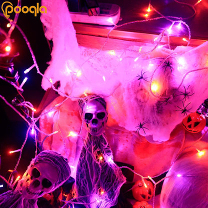 Halloween Lights, 66 Ft 200 LED Indoor Outdoor Halloween String Lights Plug In, Connectable 8 Modes Clear Wire Twinkle Fairy String Lights for Xmas Tree Decoration Clear Wire, Orange and Purple