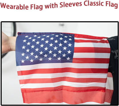 American Flag Cape, Wearable USA Flag Costume Outfit with Sleeves Classic Flag, 2 Differents Wearing Methods