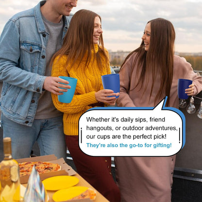 Reusable Wheat Straw Drinking Cups Set of 8, 12 Oz - Dishwasher Safe for Juice, Milk, and Coffee in Ocean Color