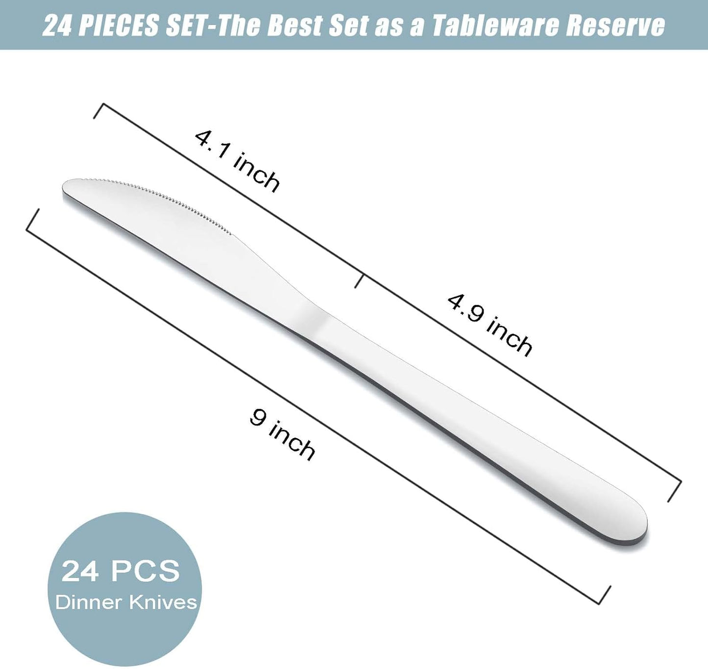 24 Pieces Knives Set - 9 Inches Dinner Knives, Butter Knife, Food Grade Stainless Steel Table Knife Set, Dishwasher Safe & Mirror Polished, Knife Silverware for Home/Restaurant/Kitchen