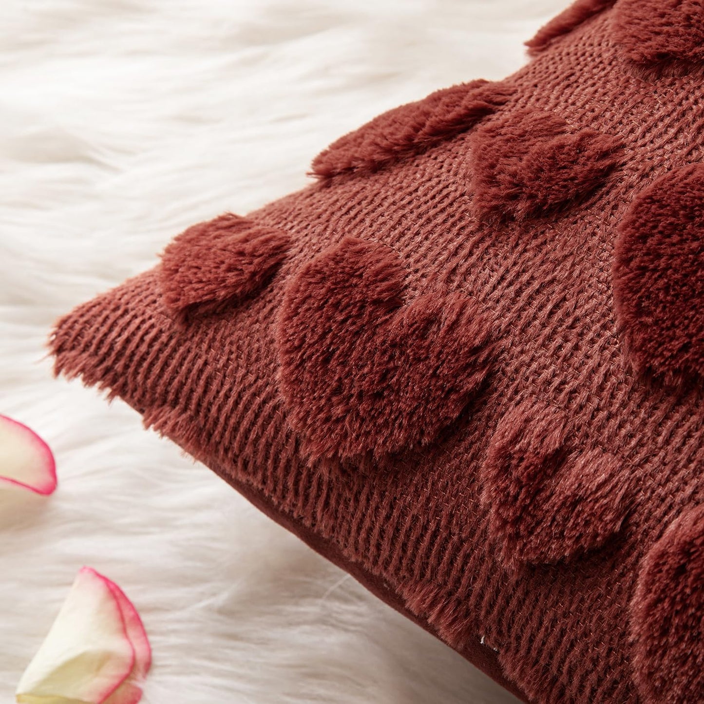 Set of 2 Burgundy Valentines Pillow Covers Heart Love Christmas Decorative Christmas Cute Throw Pillows 18X18 Inch Soft Plush Faux Wool Farmhouse for Spring Sofa Livingroom Bed