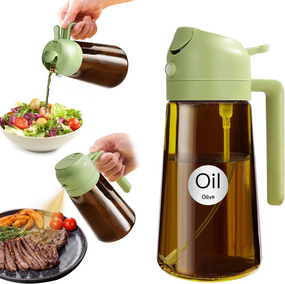 16Oz/470Ml Light Blocking Oil Sprayer for Cooking with Stickers, Food-Grade 2 in 1 Olive Oil Dispenser Bottle for Kitchen, Premium Dark Amber Glass Oil Bottle for Air Fryer, Bbq(Green)