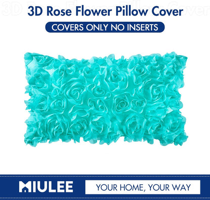 3D Decorative Romantic Valentines Stereo Chiffon Rose Flower Throw Pillow Cover Solid Pillowcase for Girl Women Wedding Sofa Bedroom Car Spring Decor 12X20 Inch 30X50Cm Aqua