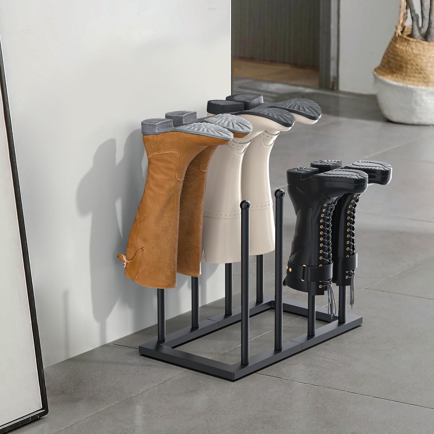 Free Standing Shoe Racks, Boot Organizer for Tall Boots, Black Metal Boot Rack Fit for 4 Pairs, Shoe Organizer for Dorm Room, Entryway (Black-4 Pairs)
