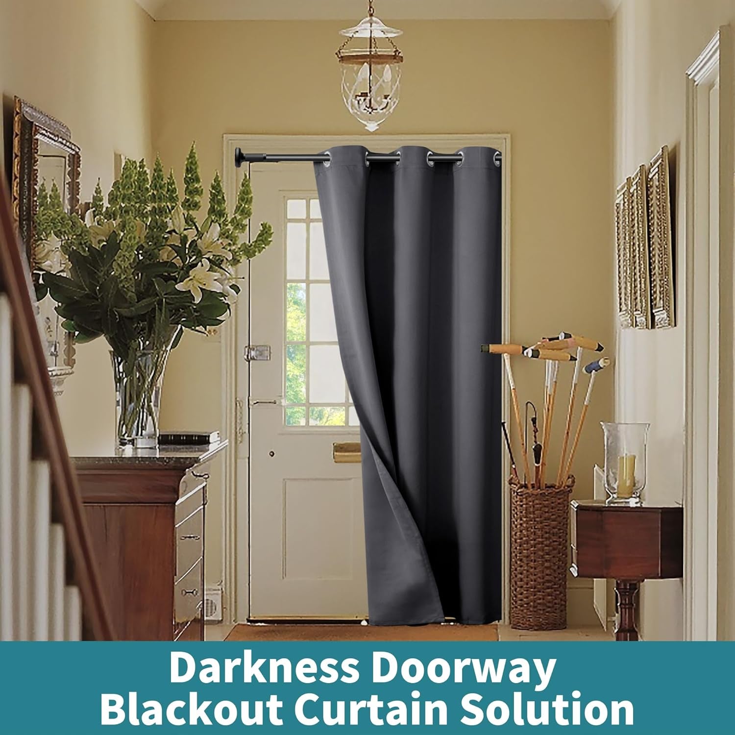 Door Curtain for Doorway, Closet Curtain for Open Closet, Thermal Insulated Privacy Blackout Grommet Drape, 1 Panel, Dark Grey, 34 X 80 Inch