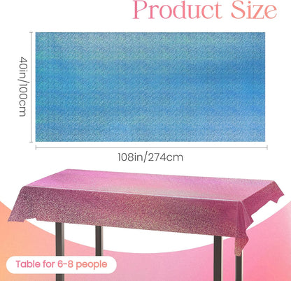 Holographic Tablecloth in Pink, Purple, Blue, and Fuchsia Red - 40" x 108" - Iridescent Plastic Table Decor for Valentine's Day, Birthday Parties, Halloween, and Bachelorette Celebrations