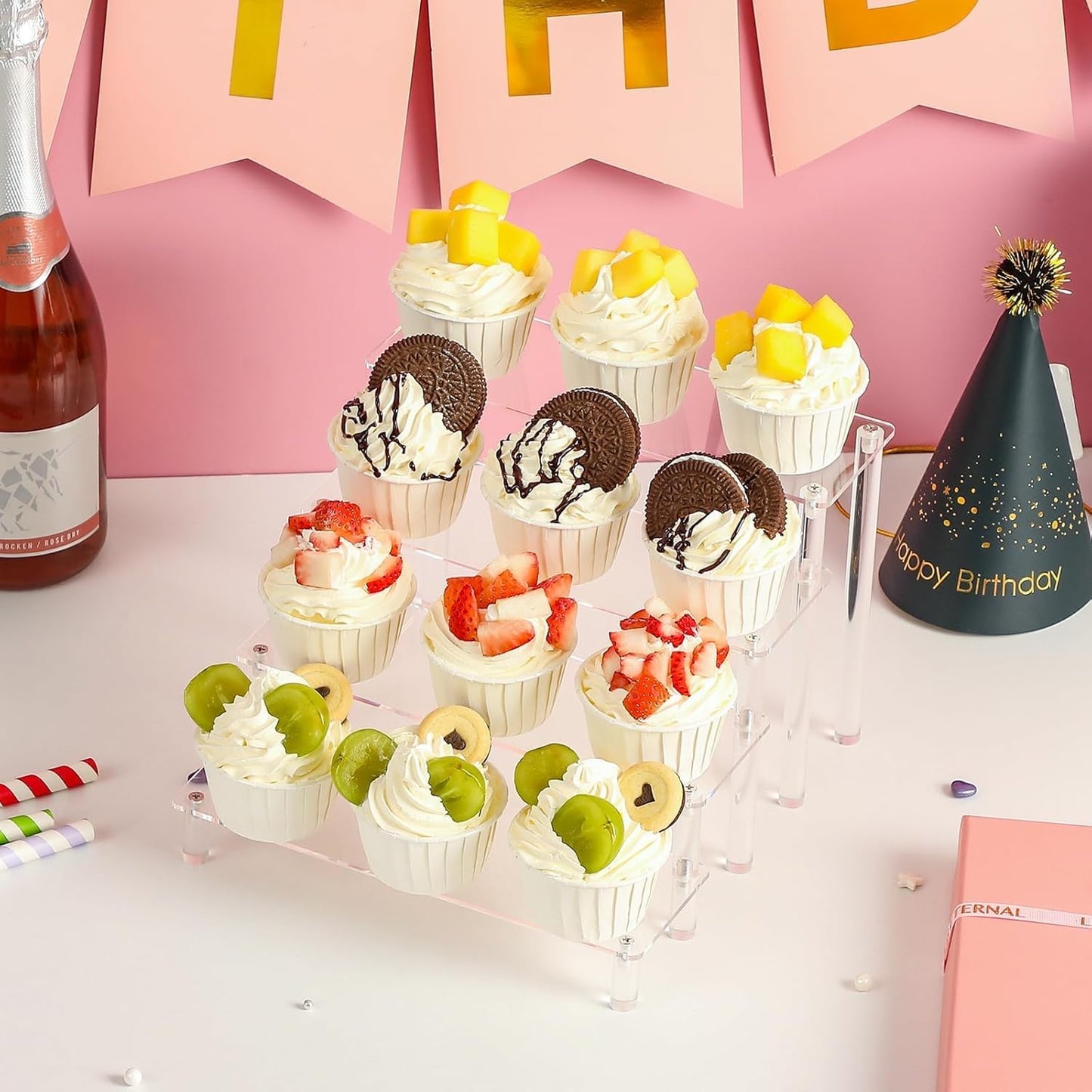 4 Tier Acrylic Display Risers, Clear Perfume Organizer Stand, Cupcake Food Stand Holder, Shelf Risers for POP Figures, Dessert Shelves for Party Table, Vanity Tray, Room Decorations and Organization