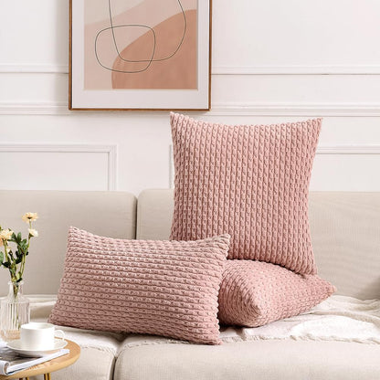 Set of 2 Pink Lumbar Decorative Throw Pillow Covers 12X20 Inch for Couch Living Room Bed Sofa, Modern Farmhouse Boho Home Decor, Soft Plush Corduroy Rectangle Cushion Case 30X50 Cm