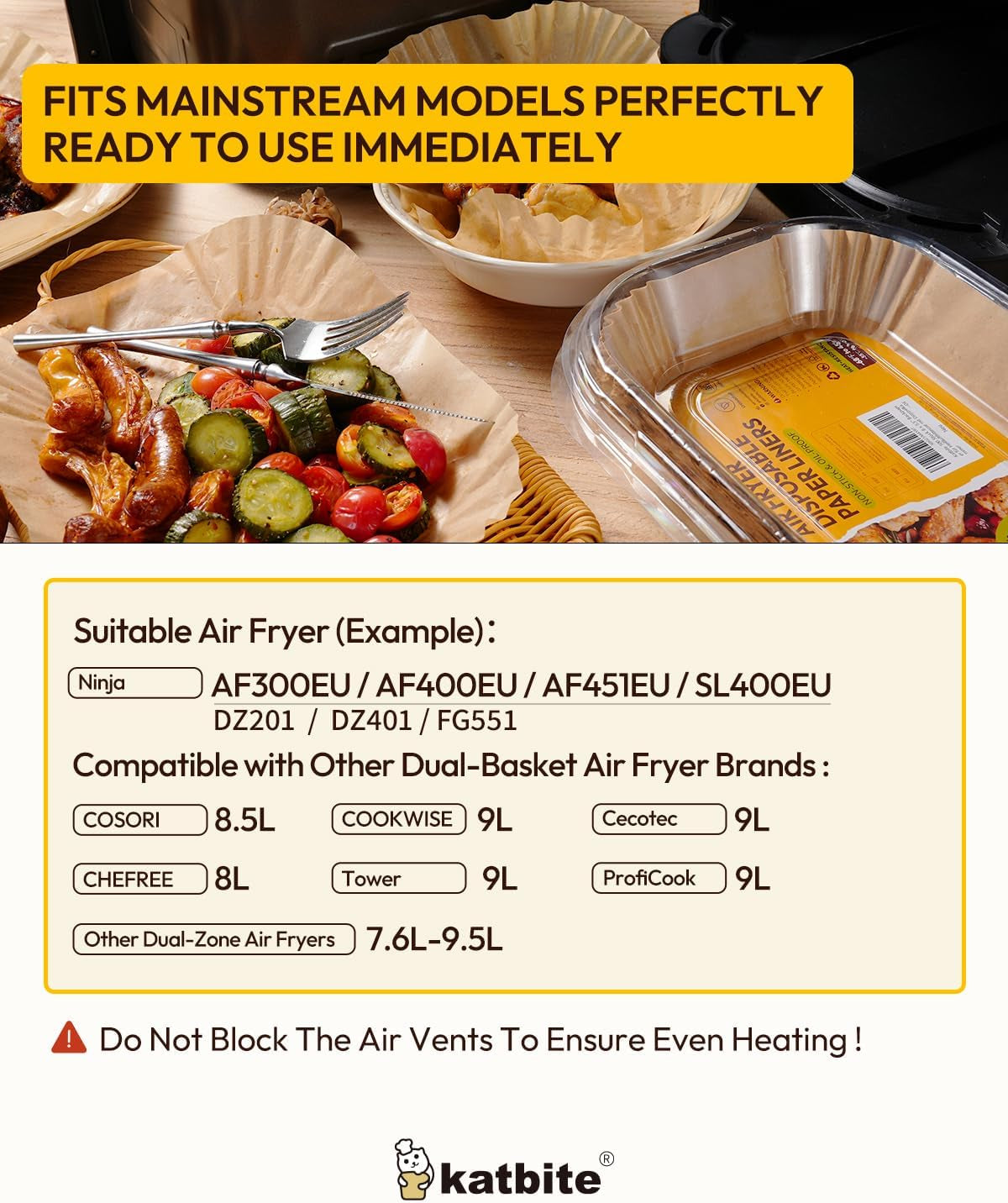 Air Fryer Liners Disposable - 100PCS, 8X5.5'' Rectangle Liners for Air Fryer Basket, Thick Air Fryer Parchment Paper Liners for Ninja Dual Airfryer Accessories, DZ201, DZ401, FG551