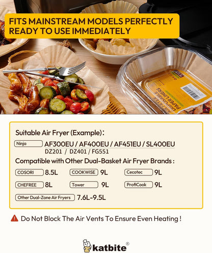 Air Fryer Liners Disposable - 100PCS, 8X5.5'' Rectangle Liners for Air Fryer Basket, Thick Air Fryer Parchment Paper Liners for Ninja Dual Airfryer Accessories, DZ201, DZ401, FG551