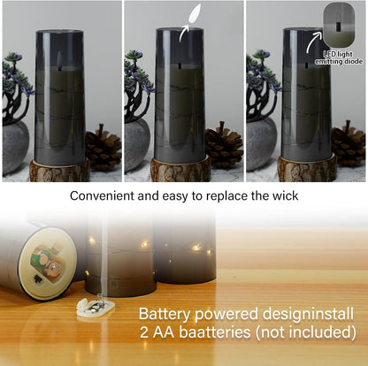 Flameless LED Candles with Timer 5 Pc Flickering Flameless Candles for Romantic Ambiance and Home Decoration Stable Acrylic Shell,With Embedded Star String，Battery Operated Candles（Grey）