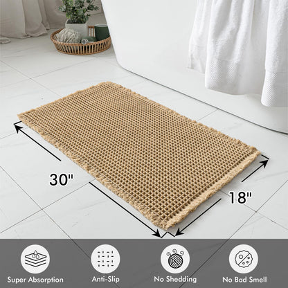 Set of 2 Non-Slip Waffle Bath Rugs, Washable and Super Absorbent Mats with Ultra Soft Rubber Backing, Brown, 18x30 Inches