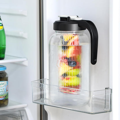 Heavy Duty Mason Jar Fruit Infuser Water Pitcher, Leak-Proof Glass Pitcher with Filter Lid, Wide Mouth Glass Jar - 2 Quart