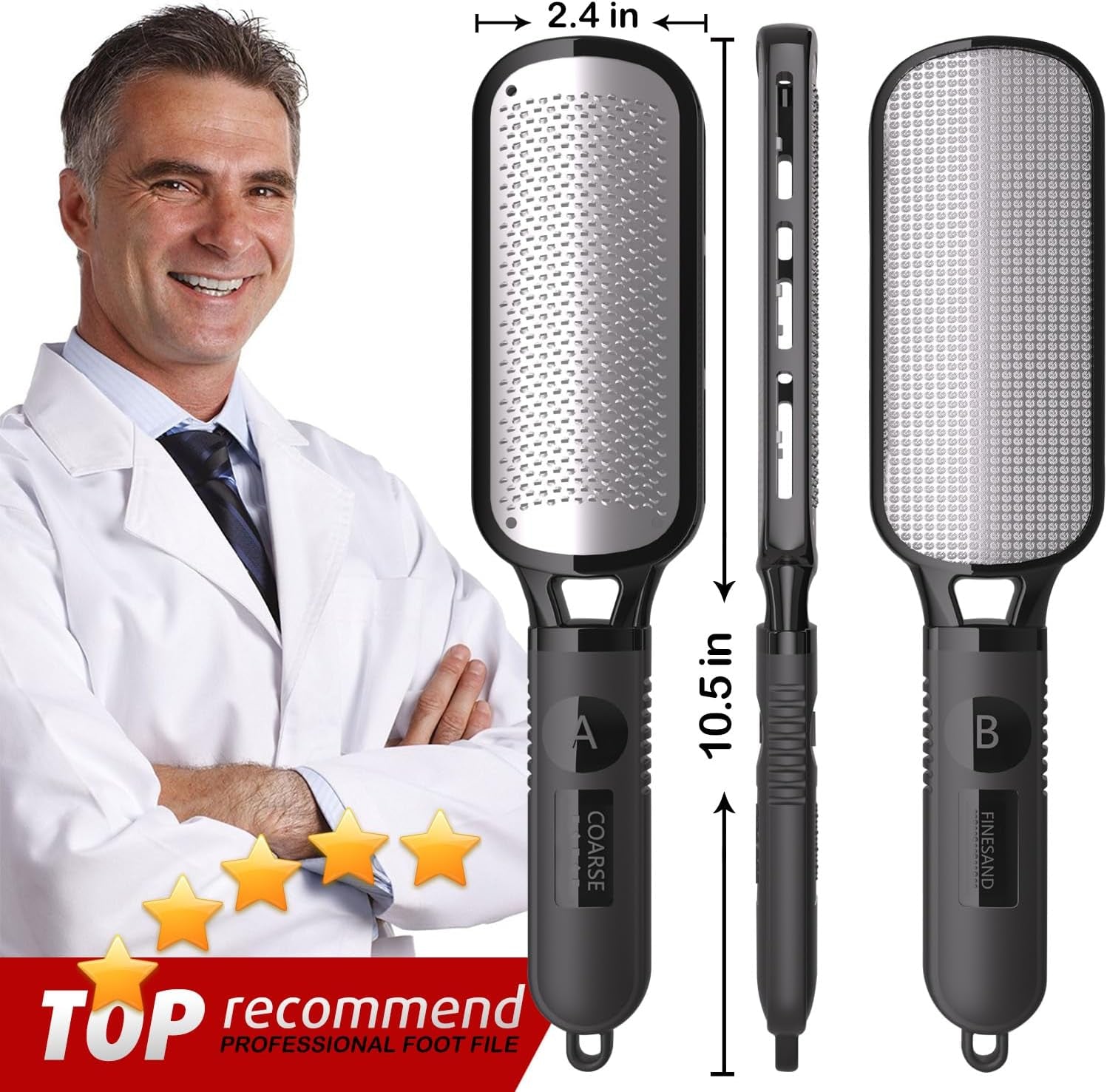 Foot File for Dead Skin, Double Sided Callus Remover for Feet, Metal Foot Scrubber for Cracked Heel, Professional Foot Scraper Rasp Pedicure Tool to Remove Hard Skin - 2 in 1 Foot File