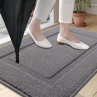 Door Mat Indoor Entrance Washable 32X20, Absorbent Non-Slip Front Back Geometric Doormat, Resist Dirt Entry Carpet, Easy to Clean Sturdy inside Floor Mats for Entryway, Grey