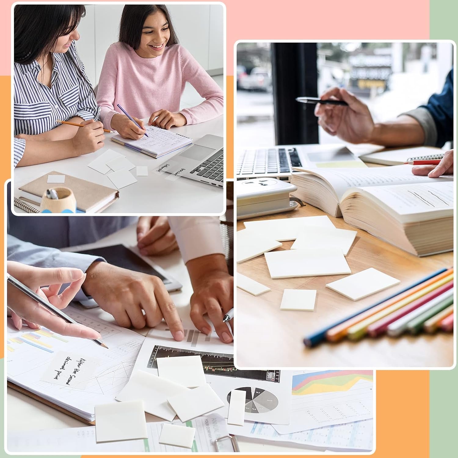 [1300 PCS] Transparent Sticky Notes, 6 Sizes Clear Sticky Notes Pads, Waterproof Self-Adhesive Translucent See through Sticky Notes for Annotating Books,School & Office