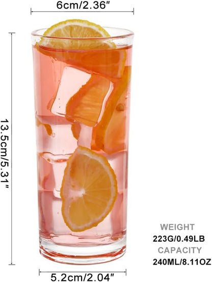 Highball Glasses Set of 6-8Oz Tall Water Glasses for Mojito, Whiskey, Cocktails - Clear Drinking Glassware for Kitchen - Tall Drinking Glasses Set for Mixed Drinks (Glass, 6PCS8OZ)