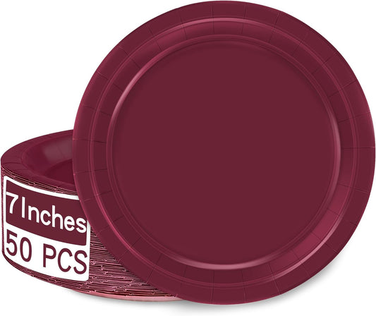 Disposable Paper Plates Set, 50 PCS Purple Dinner Paper Plates, round 9 Inches Party Plates Pack for Daily Meal Picnic Anniversary Mardi Gras Carnival Festival Gathering Party Supplies