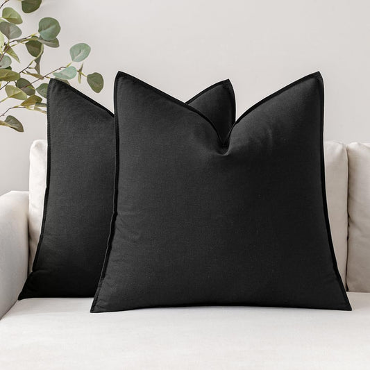Pack of 2 Decorative Linen Pillow Covers Boho Farmhouse Modern Soft Accent Throw Pillows Neutral Cushion Covers for Sofa Couch Bed Living Room Home Decor, 18X18 Inch Black