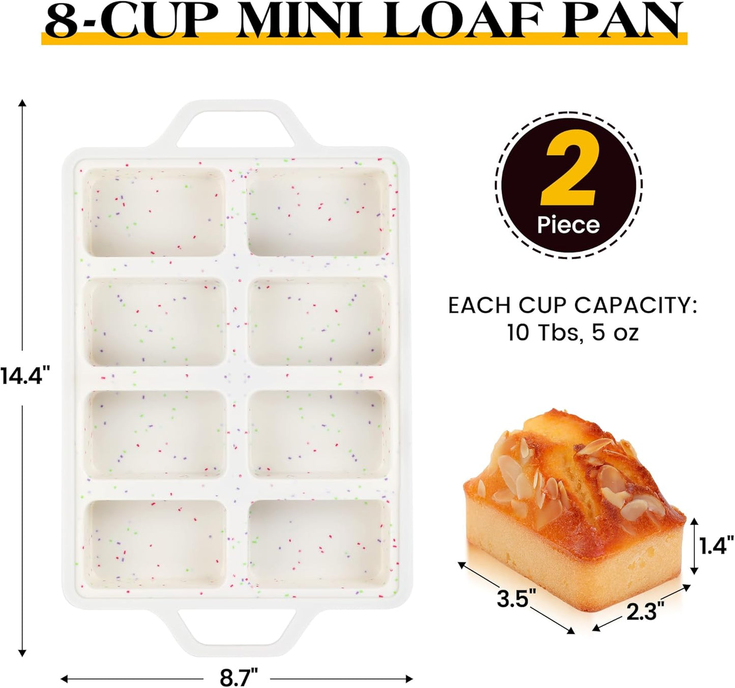 Set of 2 Mini Silicone Loaf Pans with Metal Reinforced Frame - Nonstick Small Bread and Meatloaf Baking Pans, 8 Cavity (Cream)