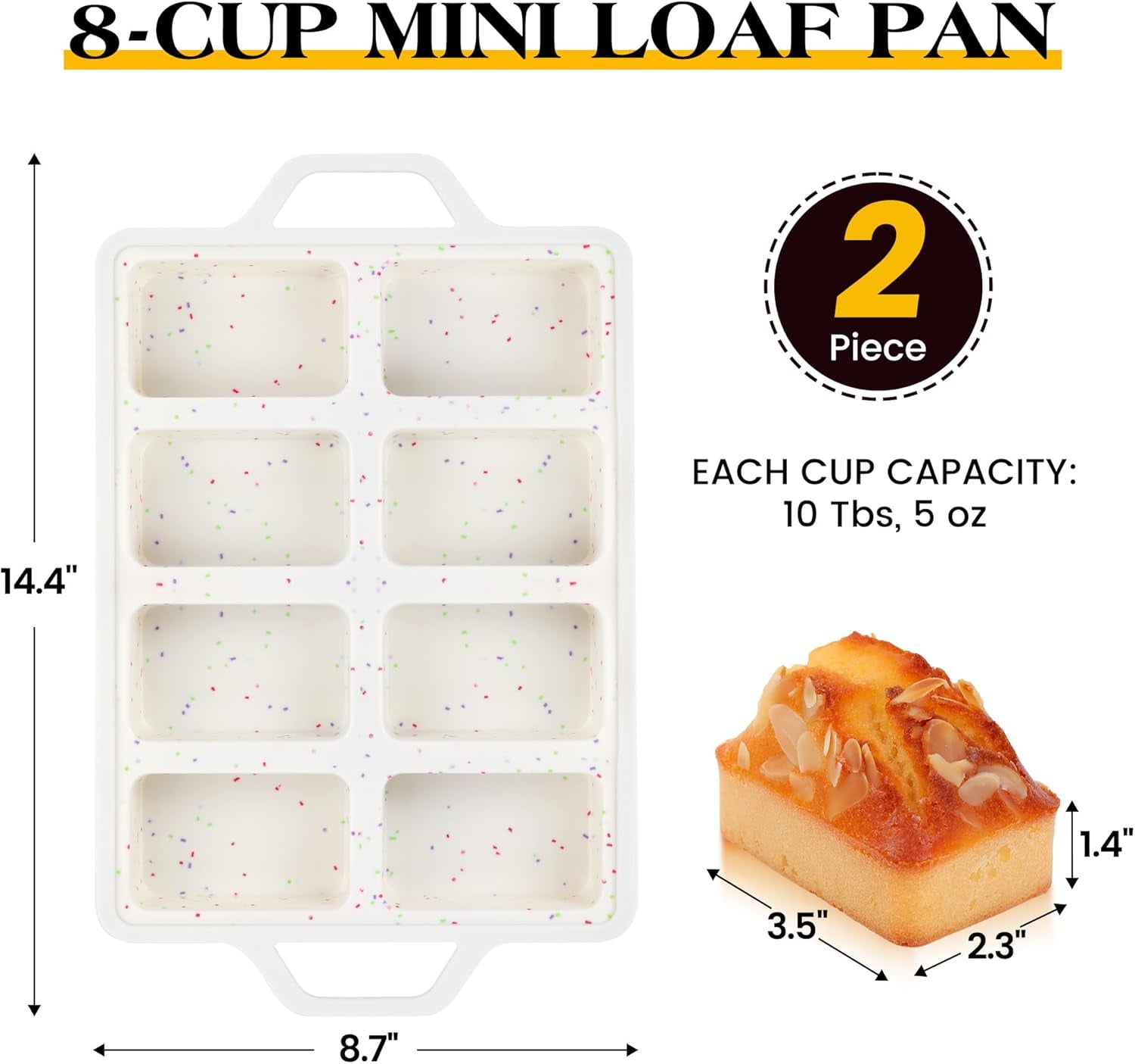 Set of 2 Mini Silicone Loaf Pans with Metal Reinforced Frame - Nonstick Small Bread and Meatloaf Baking Pans, 8 Cavity (Cream)