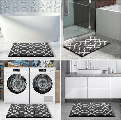 Bathroom Rugs 24 X 17 Inch, Super Soft Thick Plush Bath Mat, Non-Slip, Water Absorbent, Easier to Dry, Machine-Washable, Microfiber Floor Carpet for Bathtub, Shower, Dark Grey