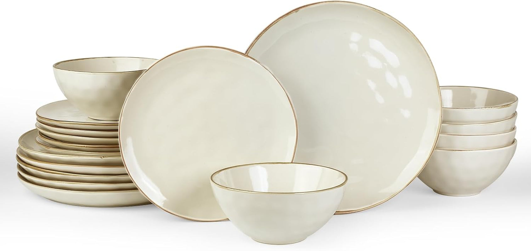 12-Piece Ocean Round Dinnerware Set for 4, Reactive Glaze, Microwave and Dishwasher Safe, Scratch Resistant, Cappuccino White