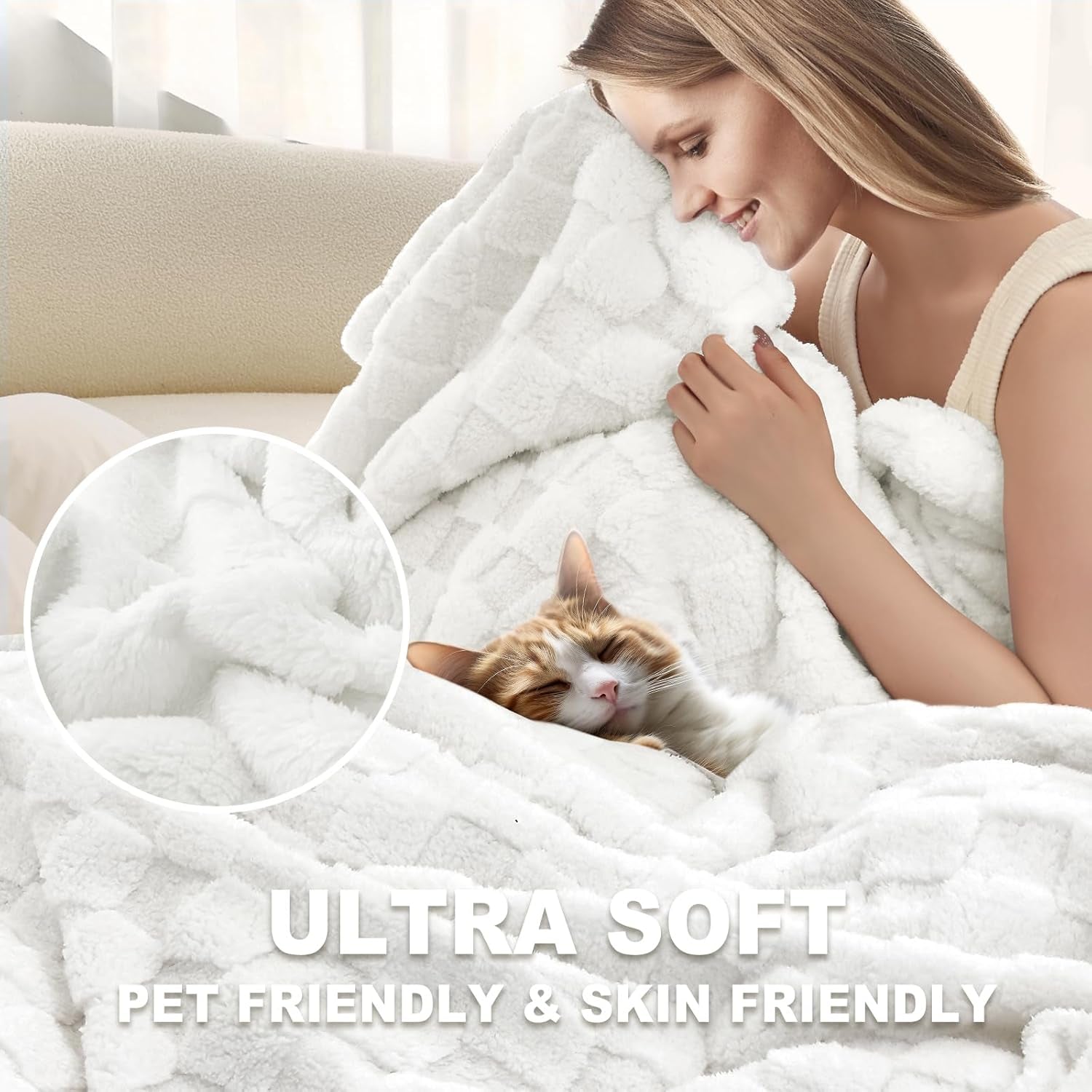 Fleece Blanket Checkered Throw Blanket for Women Men Mom, Room Home Dorm Decor, White for Couch Cute Soft Cozy Throw 50X60 Inches