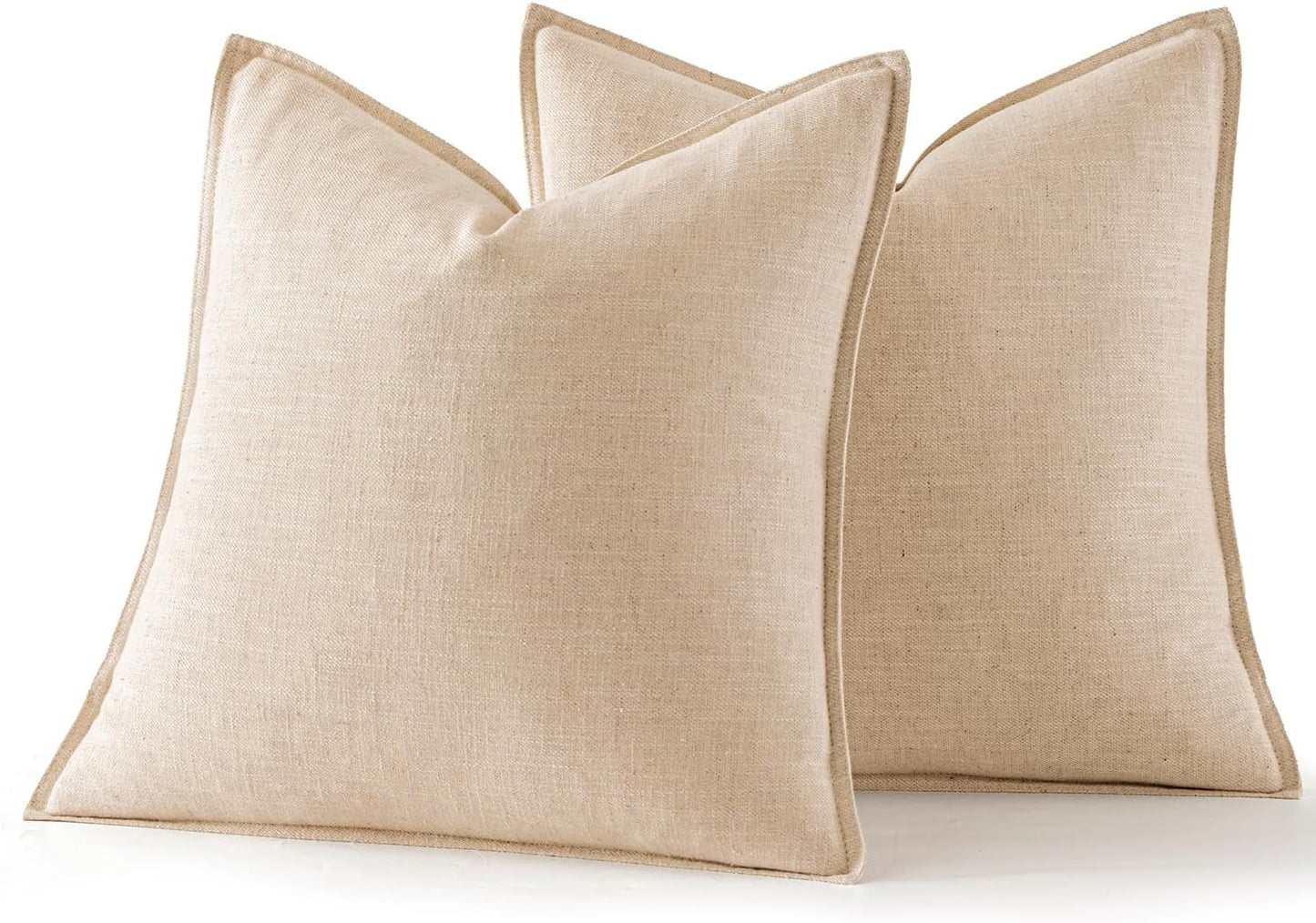 Set of 2 Decorative Linen Pillow Covers, 18x18 Inches, Natural Beige, Farmhouse-Style Neutral Throw Pillowcases for Couch, Sofa, and Bed Decor in Living Room
