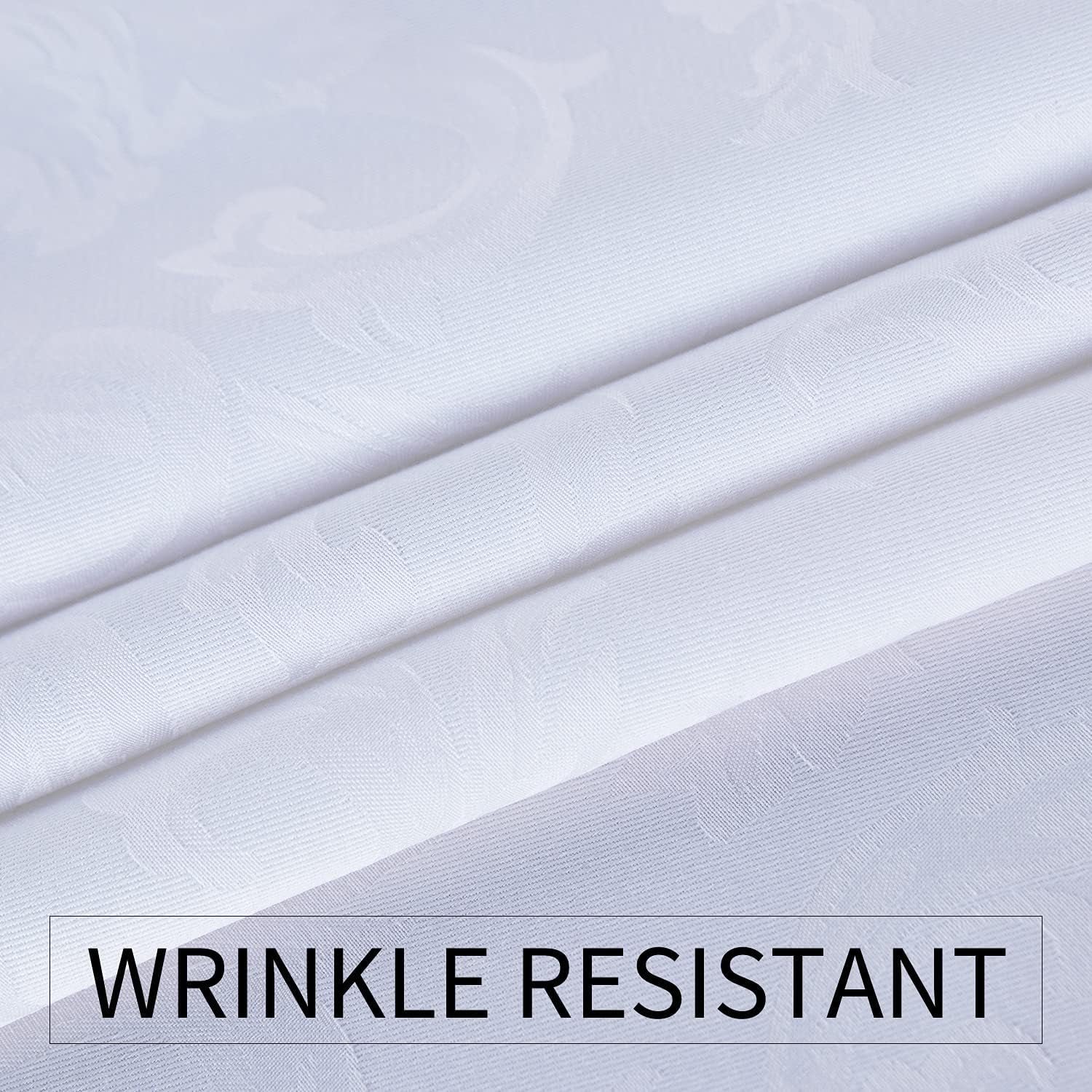 210GSM Solid Flower Jacquard Table Cloth - Heavy Duty Waterproof Wrinkle Free Microfiber Tablecloth, Decorative Fabric Table Cover for Outdoor and Indoor Use (White, Rectangle 52 X 70 Inch)