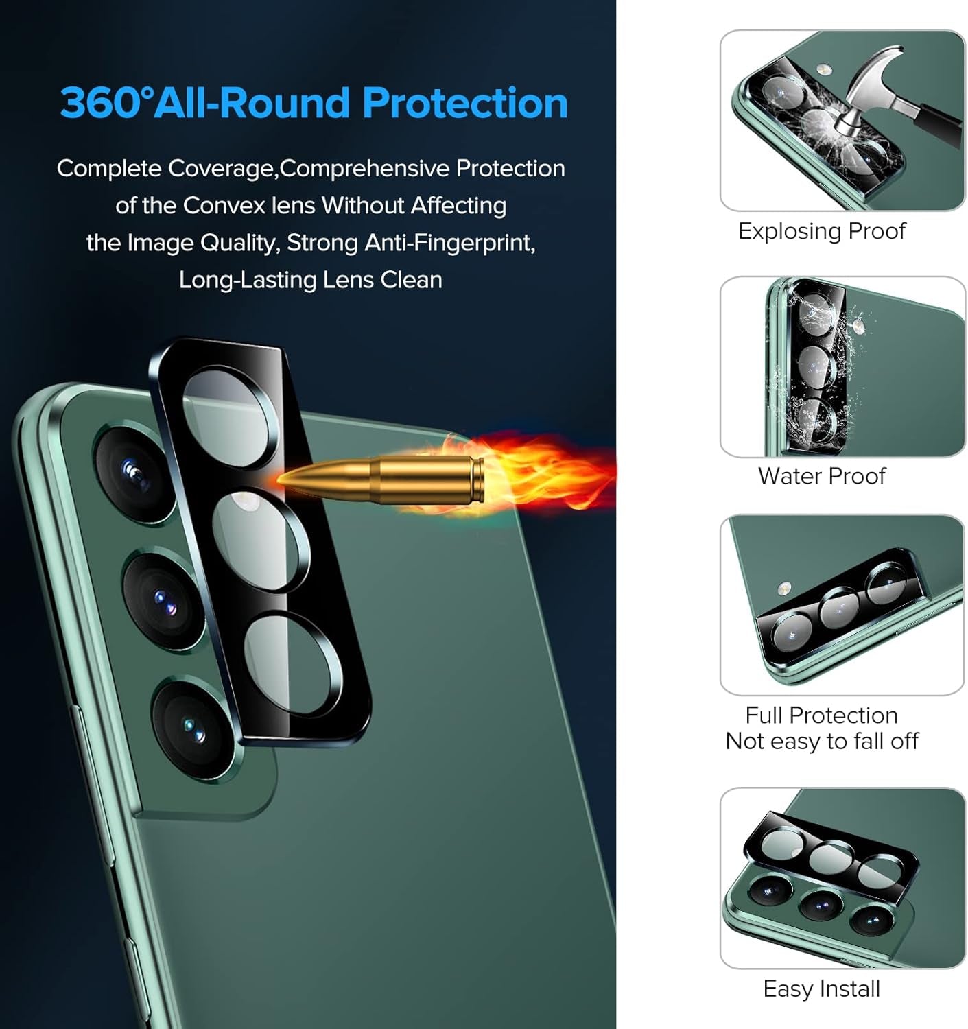 Pack of 2 Tempered Glass Compatible with Samsung Galaxy S22 5G (Not for S22 Plus), with [2 Pieces] Rear Camera Protectors and Free Installation Kit, Screen Protector Film